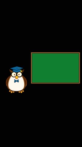 Owl Teacher Cartoon Character In Front Of School Chalkboard With Text. 4K Animation Vertical Video Motion Graphics Without Background