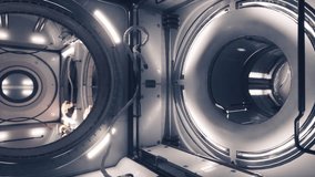 A futuristic interior of a space station features sleek metallic surfaces, illuminated by soft lights. The design highlights advanced technology and provides a glimpse into life in microgravity. - Powered by Shutterstock - Get 15% off with code: PIKWIZARD15