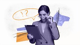 3d motion art collage video of shocked manager girl hold tablet plan progress - Powered by Shutterstock - Get 15% off with code: PIKWIZARD15