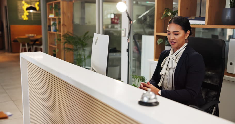 Hotel, receptionist and guests with passport for check in, reservation and concierge service. Hospitality industry, employee and people with arrival for accommodation, holiday booking or confirmation