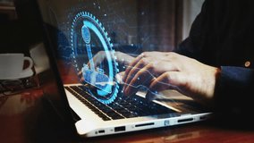 Joystick videogame and gaming symbol and man typing computer keyboard. Hands on laptop. Network, cyber technology and background abstract concept. - Powered by Shutterstock - Get 15% off with code: PIKWIZARD15