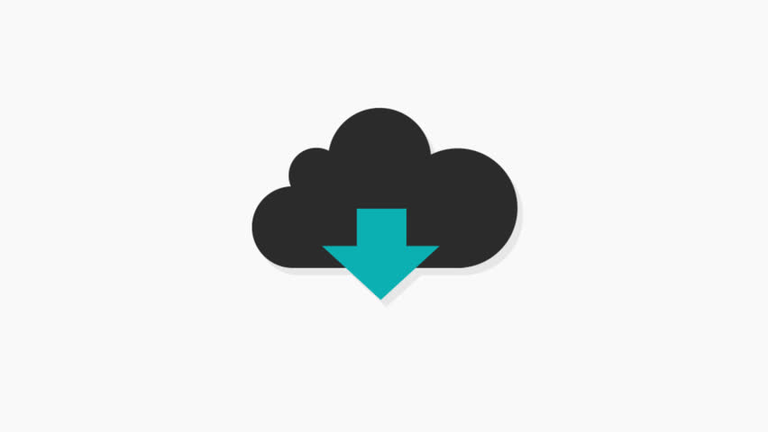 Minimalist animation of a cloud icon with a downward arrow, symbolizing downloading from the cloud, ideal for tech, web, and cloud storage themes.