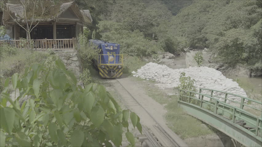 Train locomotivein the city of Aguas Calientes Peru LOG