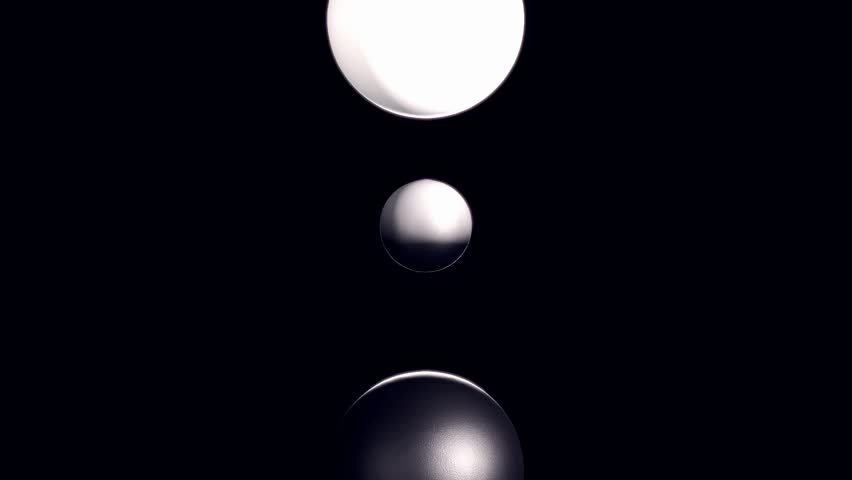 Minimal fluid loop with bouncing sphere between black and white orbs, symbolic contrast and transformation. 3D Illustration