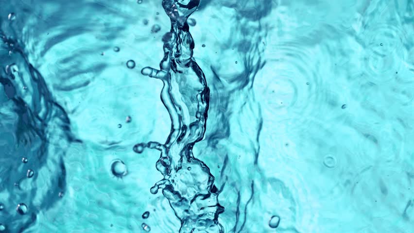 Super Slow Motion of Blue Water Waves in Detail. Filmed on High Speed Cinema Camera, 1000 fps. Top Shot Composition, Isolated on Blue Background.