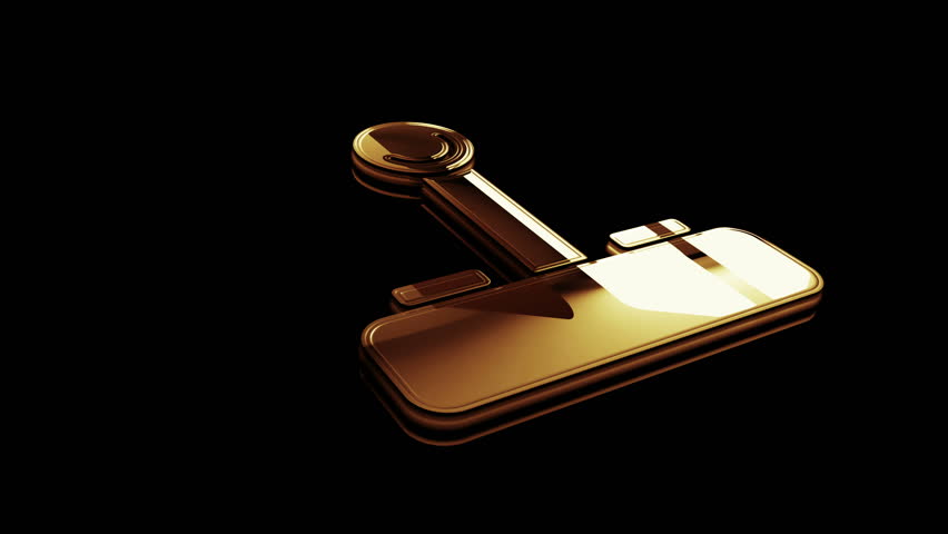 Joystick videogame and gaming golden metal shine symbol concept. Spectacular glowing and reflection light icon abstract 3d animation. Isolated object.