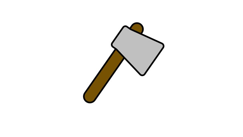 Animated axe icon on white background.