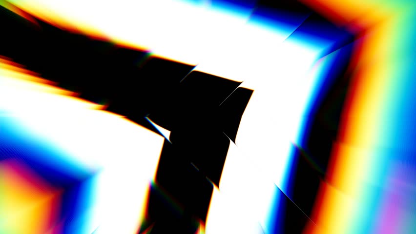 White and black angle pattern animation with intense chromatic aberration in a seamless loop. A glitchy, high-contrast visual with fractured motion and vibrant spectrum distortion.