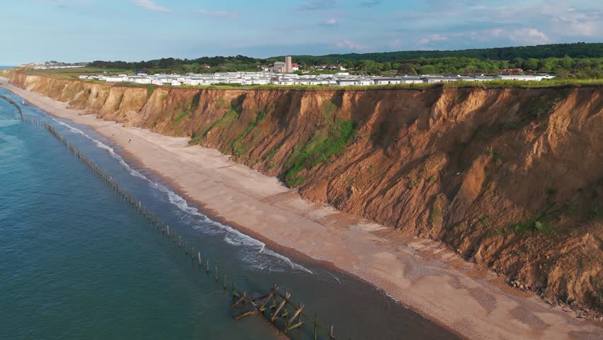 English cliff coastline caravan holiday park staycation Sheringham beach England United Kingdom