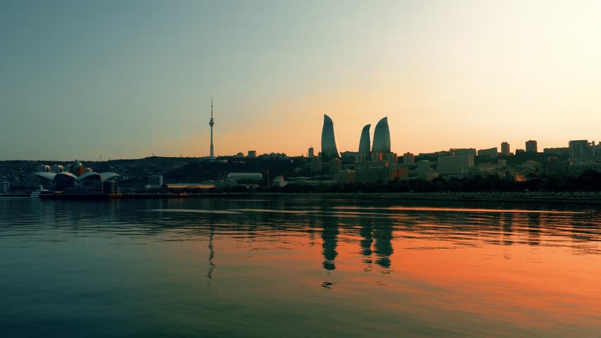 Impressive sunset moment at the Baku Boulevard. Baku, Azerbaijan. June 8th, 2025.