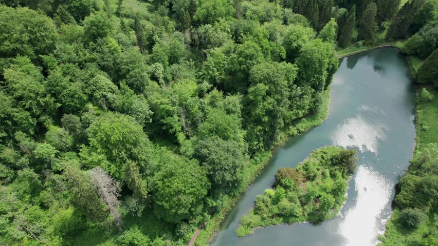 beautiful aerial view of the Miserden VIllage, Stroud District, Gloucestershire, England, uk