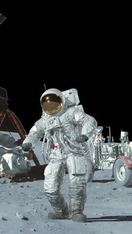Astronaut Dancing on the moon. Astronaut in outer space celebrating good luck. Seamless loop