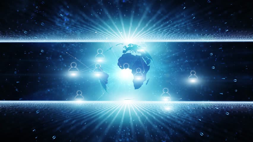 Glowing digital cyberspace network with people icons and earth globe rotation. Digital technology business seamless looping animation background. - Powered by Shutterstock - Get 15% off with code: PIKWIZARD15