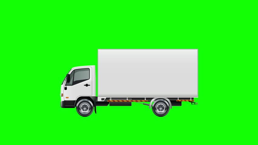 White cargo truck - isolated flat style animation on green screen chroma key for transportation and logistics video