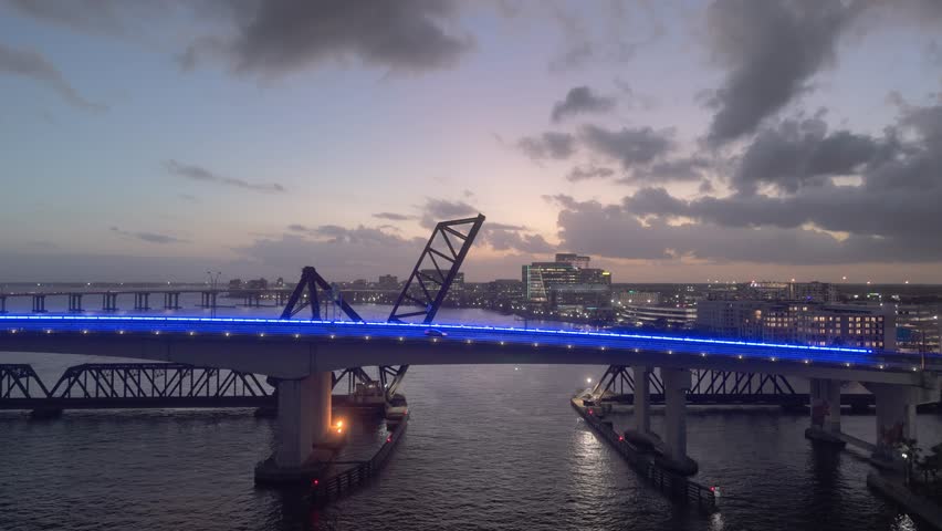 Acosta Bridge in Jacksonville Florida by night aerial view - drone photography