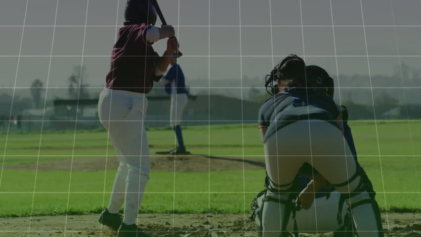 woman batter initiating baseball analytics raising bat, animated grid bar chart line graph shifting. Athletic, competition, sports, performance, data, technology, outdoor - Powered by Shutterstock - Get 15% off with code: PIKWIZARD15