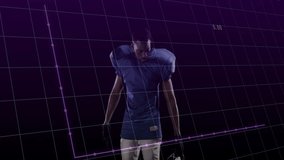 Football player reacting to charts shifting and lifting helmet while sports metrics updating. Athlete, data visualization, augmented reality, sports analytics, futuristic, innovation, performance - Powered by Shutterstock - Get 15% off with code: PIKWIZARD15