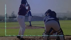Teen batter batting in box while animated waveform bars fading in and rising showing baseball data. Athletic, competition, sports, teamwork, energetic, outdoor, progress - Powered by Shutterstock - Get 15% off with code: PIKWIZARD15