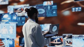 Medical specialist reviewing digital diagnostics and electronic records, symbolizing integration of health tech, personalized patient care and a future in medical science. Breakthrough. Camera A. - Powered by Shutterstock - Get 15% off with code: PIKWIZARD15