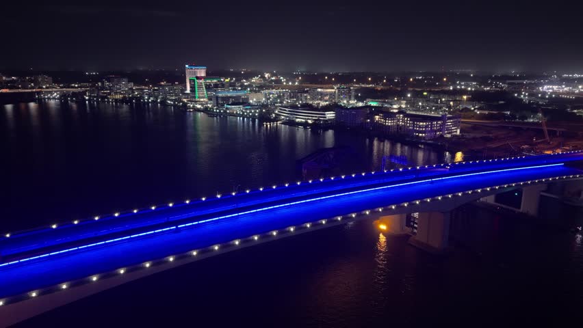 Acosta Bridge in Jacksonville Florida by night aerial view - drone photography