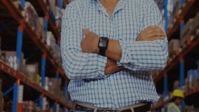 Warehouse manager standing at start data globe rotating as coworker scanning for inventory tracking. Technology, logistics, digital, industrial, collaboration, efficiency, futuristic - Powered by Shutterstock - Get 15% off with code: PIKWIZARD15