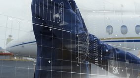 Business execs shaking hands on airport ramp, activating translucent scan overlay analyzing data. Corporate, networking, technology, finance, innovation, professionalism, analytics - Powered by Shutterstock - Get 15% off with code: PIKWIZARD15