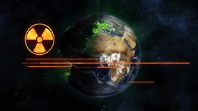 Rotating Earth causing hazard icon appearing extending bars tracing arcs signaling immediate action. Global, technology, digital, cyber, sci-fi, futuristic, communication - Powered by Shutterstock - Get 15% off with code: PIKWIZARD15