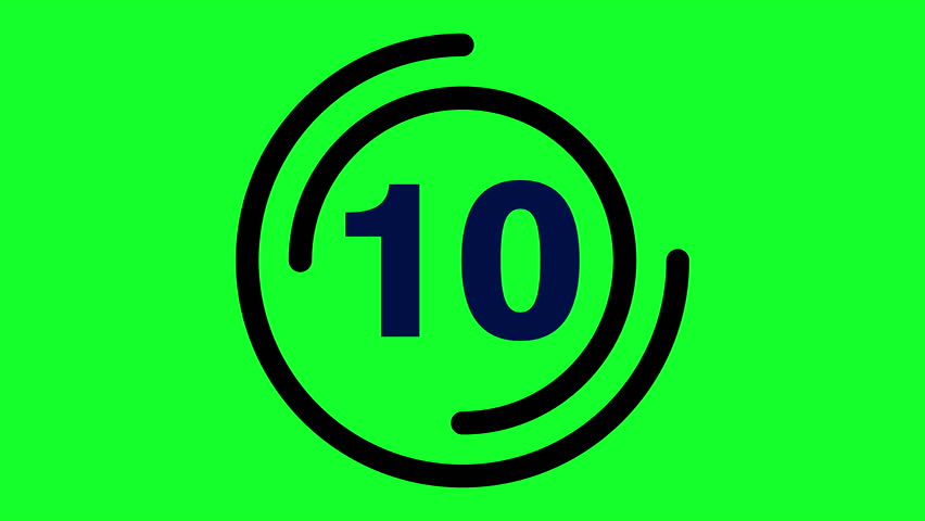Countdown Timer 10 to 0: green screen background features a sleek circular timer clearly displaying the numbers 10 to 0, perfect for video editing projects or motion graphics.