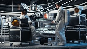 Astronauts flying together in starship exploring Mars, seeking extraterrestrial life. Cosmonaut in spacecraft ensuring operational readiness before landing on red planet to test habitability, camera A - Powered by Shutterstock - Get 15% off with code: PIKWIZARD15