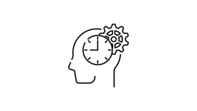 Cognition line icon animation. Cognition line icon featuring a head with a clock and gear inside, suitable for technology or time management concepts. Animated outline icon - Powered by Shutterstock - Get 15% off with code: PIKWIZARD15