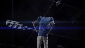 Football player in tech watching binary code emerging updating metrics and graph for analysis. Adventure, innovation, futuristic, athletic, analytics, technology, performance - Powered by Shutterstock - Get 15% off with code: PIKWIZARD15