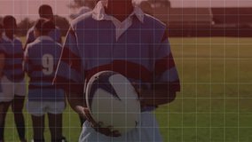Teenage female rugby player catching rugby ball with overlay pulsating for sports analytics. Athletic, teamwork, determination, sport, fitness, youth, outdoor - Powered by Shutterstock - Get 15% off with code: PIKWIZARD15