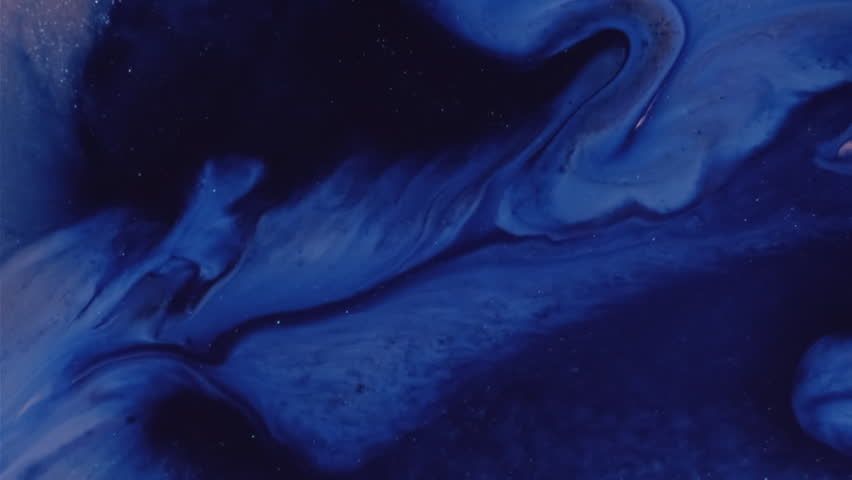 Paint flow. Art fluid. Blue violet liquid spill on white shimmering powder frost surface. Mix dye color particles abstract blur background.
