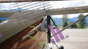 After one-second augmented-reality gauges animating over plane fuselage for performance metrics. Aviation, technology, datavisualization, cockpit, aircraft, digital, engineering - Powered by Shutterstock - Get 15% off with code: PIKWIZARD15