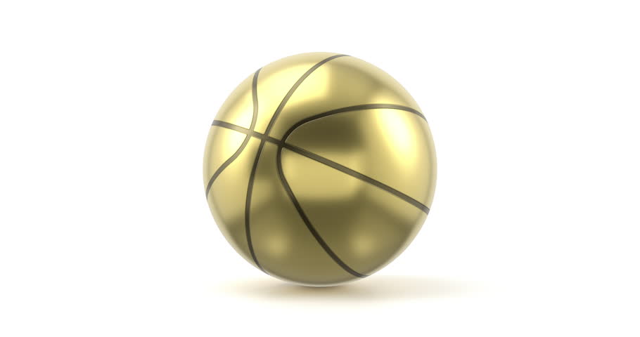 Rotating golden basketball ball on a white background. 
