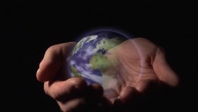 Hands entering holding rotating mini globe while golden streams cascading into vortex showing flow. Planetary, energy, abstraction, digital, wellness, futuristic, minimal - Powered by Shutterstock - Get 15% off with code: PIKWIZARD15