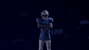 Football player shifting and pointing as animated graph lines tracing for analytics. Athlete, data visualization, motion analysis, digital sport, futuristic, performance, innovation - Powered by Shutterstock - Get 15% off with code: PIKWIZARD15