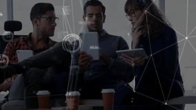 Presenter swiping tablet and showing overlay while teammates analyzing financial data for project. Collaboration, teamwork, digital, innovation, brainstorming, technology, communication - Powered by Shutterstock - Get 15% off with code: PIKWIZARD15