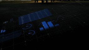 Technicians starting checks causing camera rising and data panels emerging for diagnostics. Aviation, technology, analytics, maintenance, dashboard, data visualization, aerospace - Powered by Shutterstock - Get 15% off with code: PIKWIZARD15