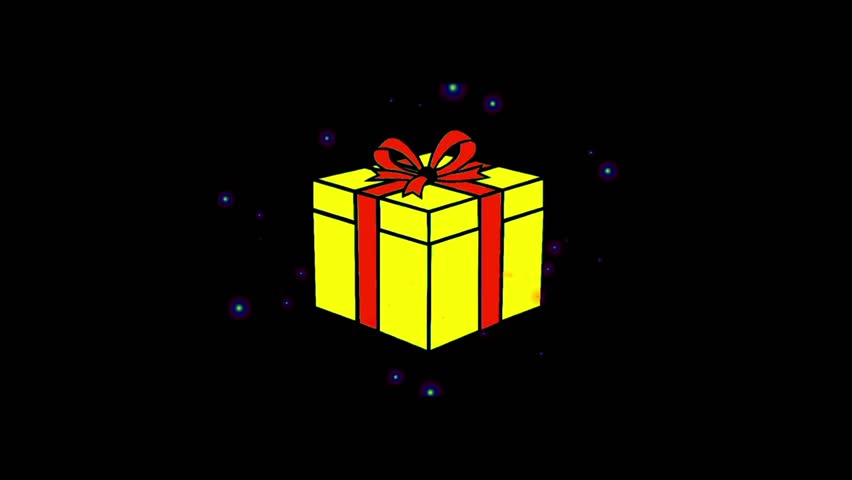 Gift box animated with star and colorama isolated in black