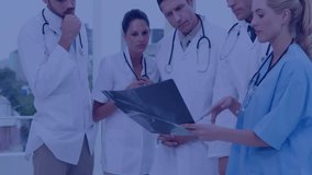 Nurse presenting radiographic film and guiding medical team analyzing X-ray reviewing patient case. Collaboration, teamwork, diagnostics, healthcare, professionalism, clinical, analysis - Powered by Shutterstock - Get 15% off with code: PIKWIZARD15