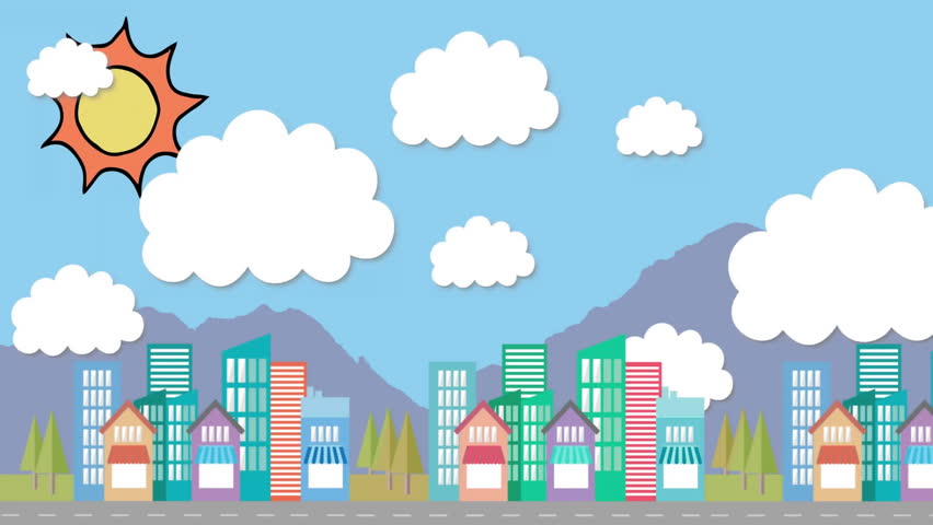 Golden letters forming GOOBES then rearranging into GOOD VIBES over cityscape fading showing joy. Urban, illustration, vibrant, cheerful, positive, skyline, whimsical