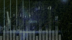 Finance bar and candle charts fluctuating over rainy field as soccer ball entering, player kicking. Stadium, nighttime, digital, sports, weather, action, monochrome - Powered by Shutterstock - Get 15% off with code: PIKWIZARD15