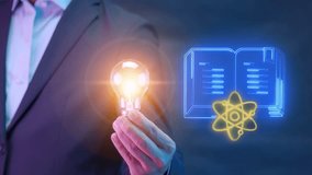 AI artificial intelligence, machine learning concept, big data, cloud computing, computer network and innovation technology. Businessman shows animated AI knowledge icon on virtual screen. - Powered by Shutterstock - Get 15% off with code: PIKWIZARD15