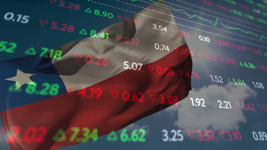 Blue-and-white star field shifting into view and Chilean flag fluttering while market data updating. Patriotic, financial, digital, dynamic, technology, motion, commercial - Powered by Shutterstock - Get 15% off with code: PIKWIZARD15