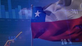Starting with Chile flag mounting on pole, waving as line and bar graphs animating financial data. National emblem, financial analytics, data visualization, corporate presentation, modern design, - Powered by Shutterstock - Get 15% off with code: PIKWIZARD15