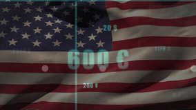 Flag waving initiating grid overlay appearing bars rising and lines drawing for financial analysis. Patriotism, data visualization, financial analytics, digital interface, infographic, trend analysis, - Powered by Shutterstock - Get 15% off with code: PIKWIZARD15