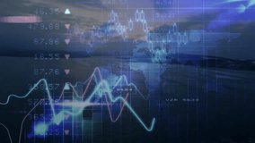 Neon-blue line pulsing highlighting peak with glowing circle as red trace weaving showing trends. Data analysis, visualization, digital interface, futuristic, technology, information, analytics - Powered by Shutterstock - Get 15% off with code: PIKWIZARD15