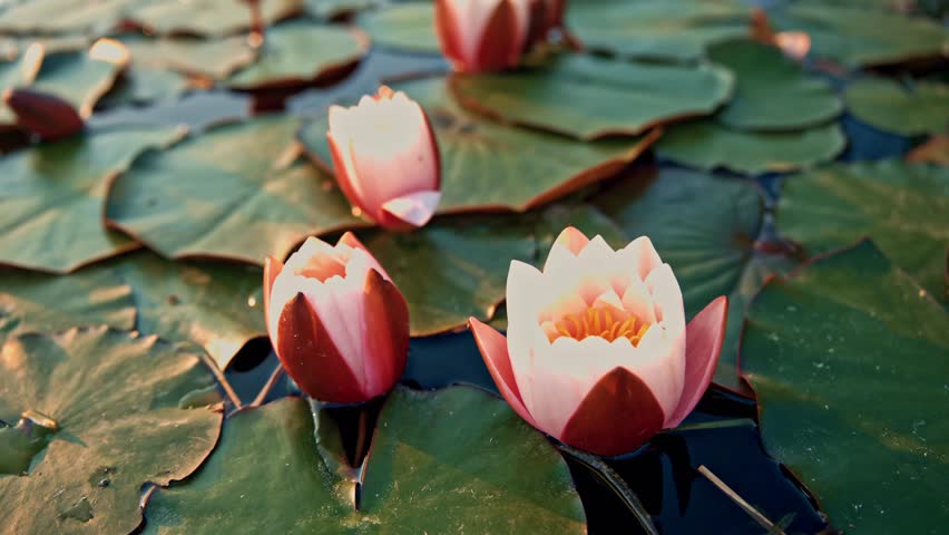Timelapse. The pink Lotus opens beautifully at dawn. High quality 4k footage