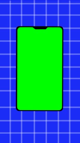 Smartphone Preview. Blue Grid Backdrop. Green Screen Template Mockup.